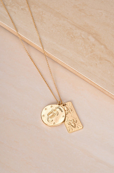 Necklace - Ettika Zodiac Double Medallion 18k Gold Plated Necklace - Girl Intuitive - Ettika - 30" / Gold / Scorpio
