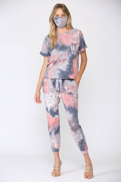 Pants - Tie Dye Lounge Wear 3 Piece Set Matching Mask - Girl Intuitive - Fate - S / Pink