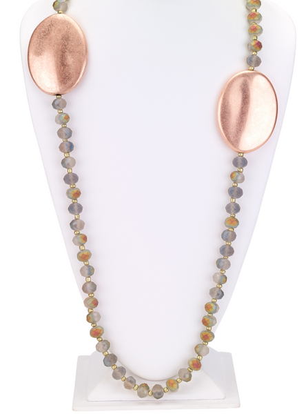 Necklace - Faceted Beaded Necklace with Rose Gold Disks - Girl Intuitive - Island Imports -