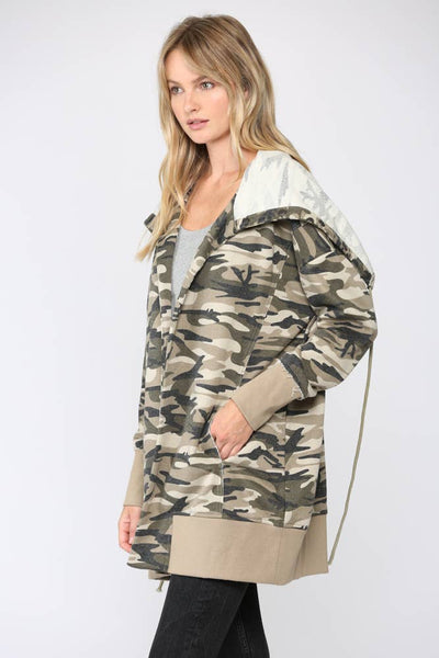 Jacket - Fate Camo Printed Terry Hooded Jacket - Girl Intuitive - Fate -