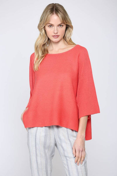 Top - Fate Cropped Knit Wide Short Sleeve Top - Girl Intuitive - Fate - S / Coral