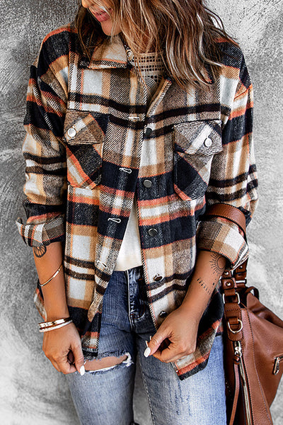 Jacket - Plaid Button Front Shirt Jacket with Breast Pockets - Girl Intuitive - Trendsi - Blue / S