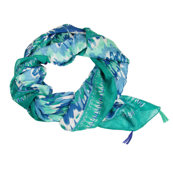 Scarves - Feather Square Scarf - Teal - Girl Intuitive - WorldFinds -