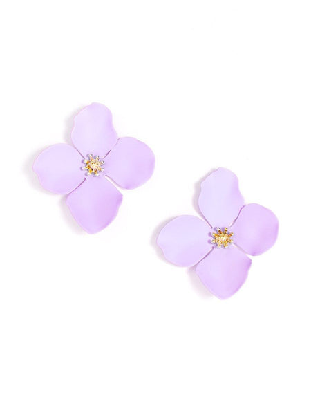 earrings - Flower Statement Stud Earrings - Girl Intuitive - Zenzii - Light Purple