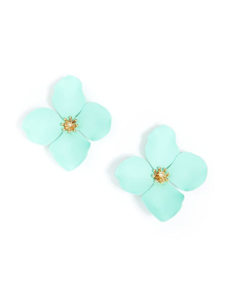 earrings - Flower Statement Stud Earrings - Girl Intuitive - Zenzii - Green