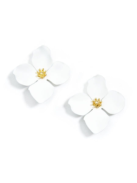 earrings - Flower Statement Stud Earrings - Girl Intuitive - Zenzii - White