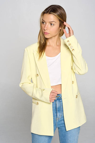 Jacket - Fore Collection Double Breasted Blazer Lemon Yellow - Girl Intuitive - Fore Collection -