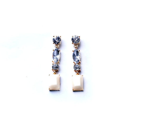 earrings - Geo Crystal Linear Drop Earrings Beige - Girl Intuitive - Girl Intuitive -