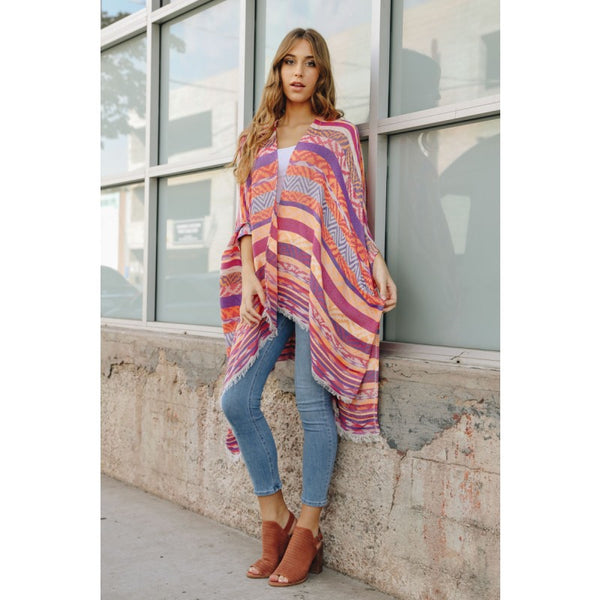Kimono - Geometric Stripe Jacquard Kimono - Girl Intuitive - Leto -
