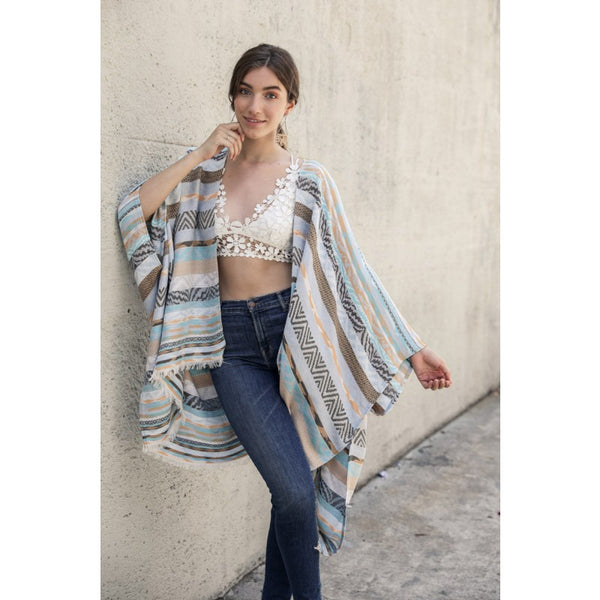 Kimono - Geometric Stripe Jacquard Kimono - Girl Intuitive - Leto -