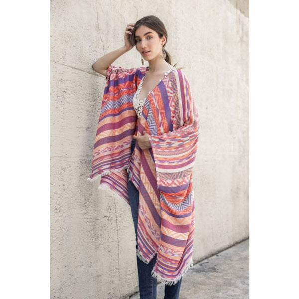 Kimono - Geometric Stripe Jacquard Kimono - Girl Intuitive - Leto -