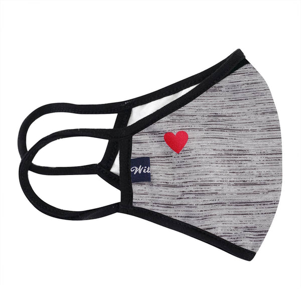 Mask - Grey Color with Small Corner Red Heart Print Washable Mask - Girl Intuitive - Urban X -
