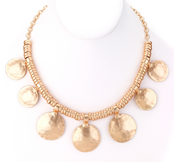 Necklace - Hammered Discs Turkish Collar Necklace - Girl Intuitive - Island Imports - Gold