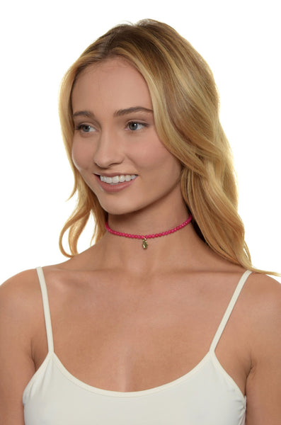 Necklace - Hamsa Choker in Fushia and Gold - Girl Intuitive - Ettika -