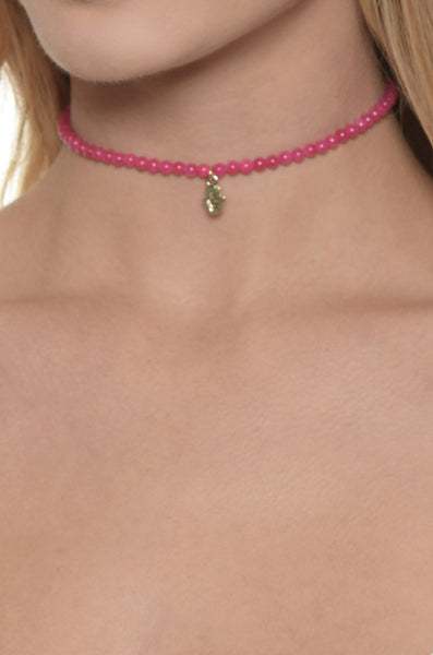Necklace - Hamsa Choker in Fushia and Gold - Girl Intuitive - Ettika -