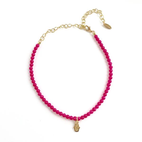 Necklace - Hamsa Choker in Fushia and Gold - Girl Intuitive - Ettika -