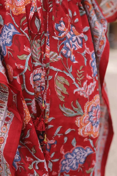 Kaftan - Block Printed Kaftan Resort Dress in Red - Girl Intuitive - The Fox and The Mermaid -