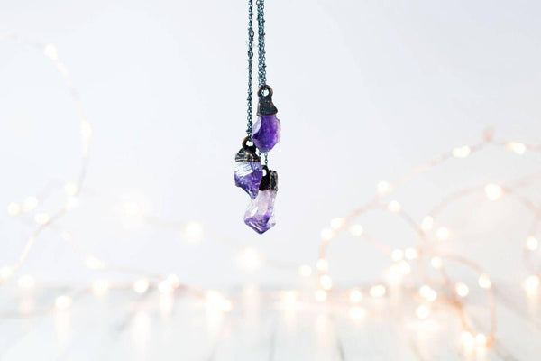 Necklace - Hawkhouse 24" Sterling Silver Raw Amethyst Pendant - Girl Intuitive - Hawkhouse -