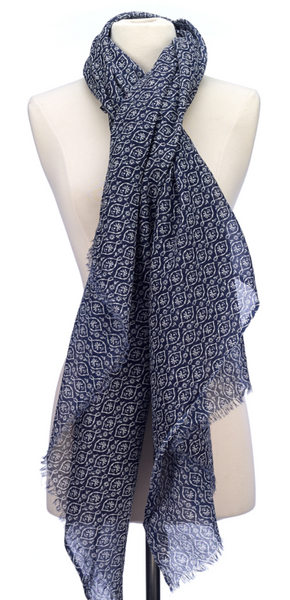 Scarves - Indian Indigo Blue Scarf - Girl Intuitive - Christian Livingston - Blue / B