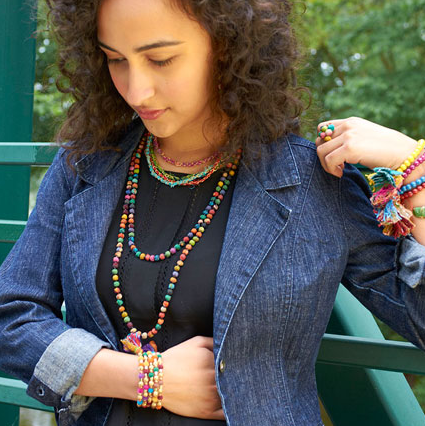 - Kantha Textile Beads Long Necklace - Girl Intuitive - Girl Intuitive -