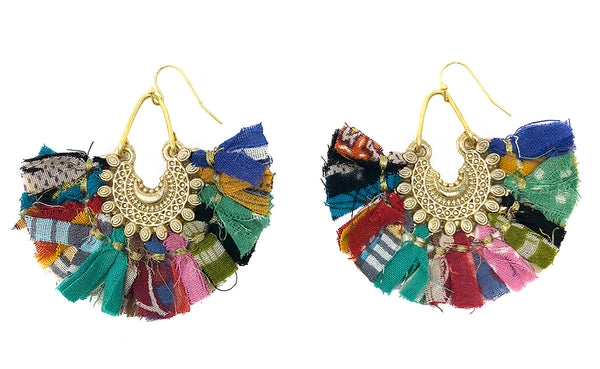 earrings - Kantha Ornamental Chandeliers - Girl Intuitive - WorldFinds -