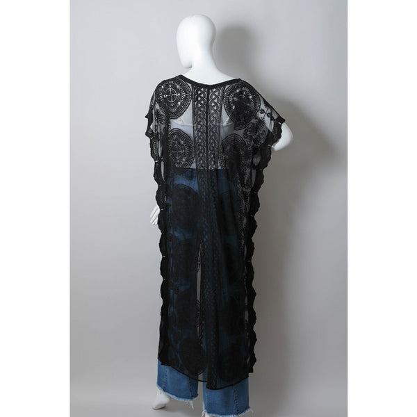 Kimono - Lace Scallop Trim Mandala Longline Kimono - Girl Intuitive - Leto -
