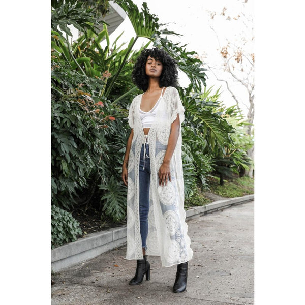 Kimono - Lace Scallop Trim Mandala Longline Kimono - Girl Intuitive - Leto -