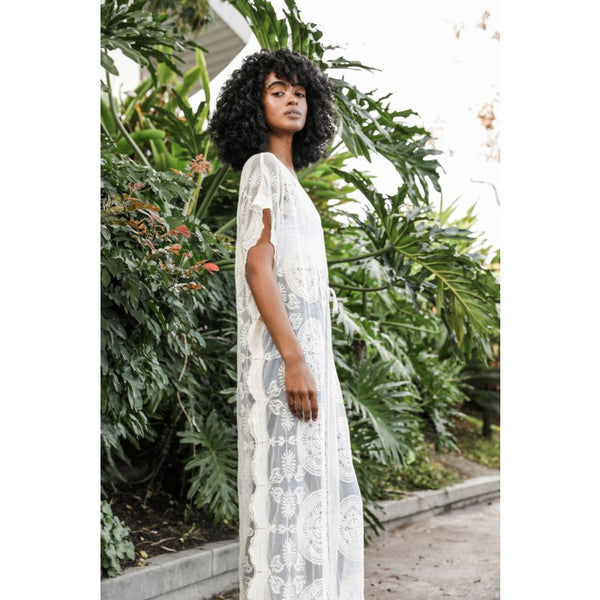 Kimono - Lace Scallop Trim Mandala Longline Kimono - Girl Intuitive - Leto -