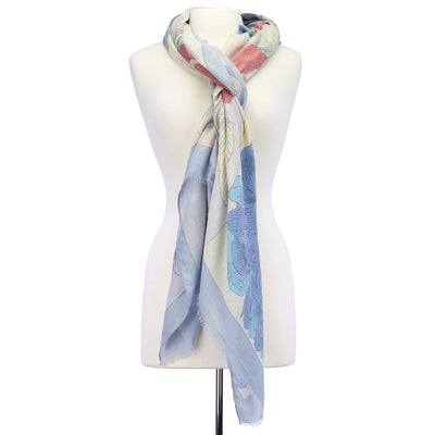 Scarves - Large Flower Lightweight Scarf - Girl Intuitive - Island Imports - Blue