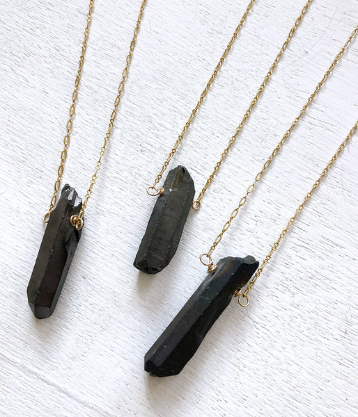 Necklace - Large Crystal Pendant Long Necklace - Girl Intuitive - Quinn Sharp Jewelry Designs - Black