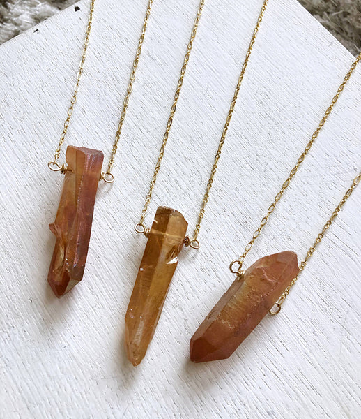 Necklace - Large Crystal Pendant Long Necklace - Girl Intuitive - Quinn Sharp Jewelry Designs - Brown
