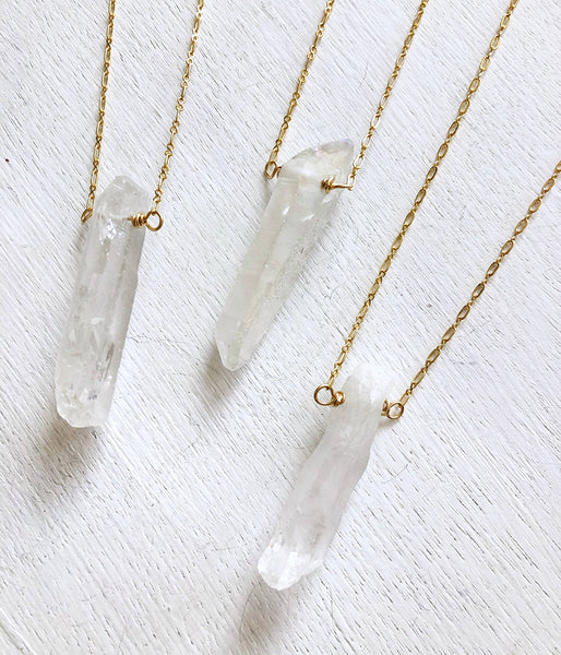 Necklace - Large Crystal Pendant Long Necklace - Girl Intuitive - Quinn Sharp Jewelry Designs - White