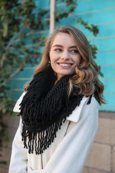 Scarves - Lattice Tassel Infinity Scarf - Girl Intuitive - Leto - Black