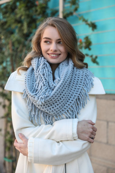 Scarves - Lattice Tassel Infinity Scarf - Girl Intuitive - Leto - Blue