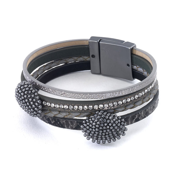 bracelet - Leather Bracelet with Scallop Shell Charms - Girl Intuitive - Island Imports - Black / Leather