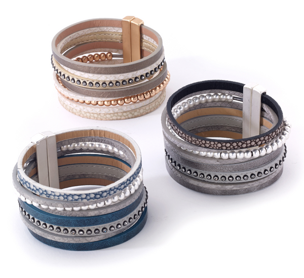 bracelet - Leather Combo Cuff Bracelet - Girl Intuitive - Island Imports -
