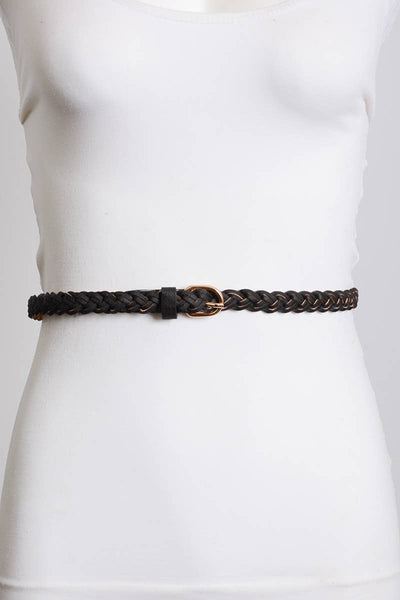 Belt - Faux Leather Skinny Braided Belt - Girl Intuitive - Leto - OS / Black