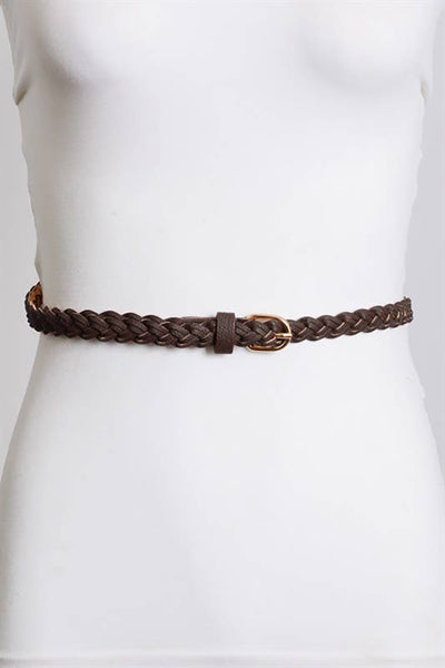 Belt - Faux Leather Skinny Braided Belt - Girl Intuitive - Leto - OS / Dark Brown