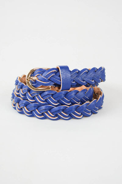 Belt - Faux Leather Skinny Braided Belt - Girl Intuitive - Leto - OS / Blue