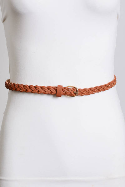 Belt - Faux Leather Skinny Braided Belt - Girl Intuitive - Leto - OS / Light Brown
