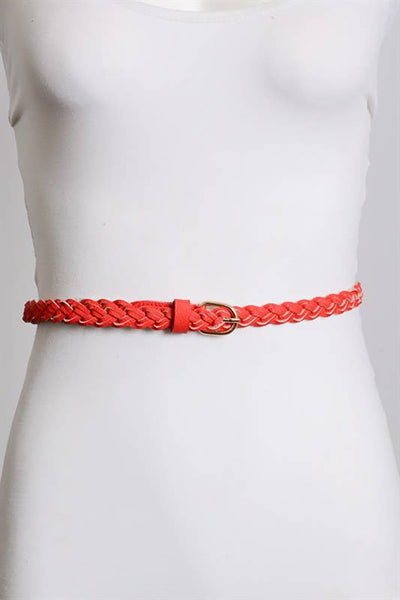 Belt - Faux Leather Skinny Braided Belt - Girl Intuitive - Leto - OS / Red