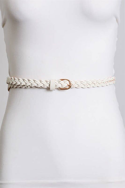 Belt - Faux Leather Skinny Braided Belt - Girl Intuitive - Leto - OS / White