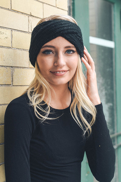 Headband - Cross Over Knit Headband - Girl Intuitive - Leto - One Size / Black