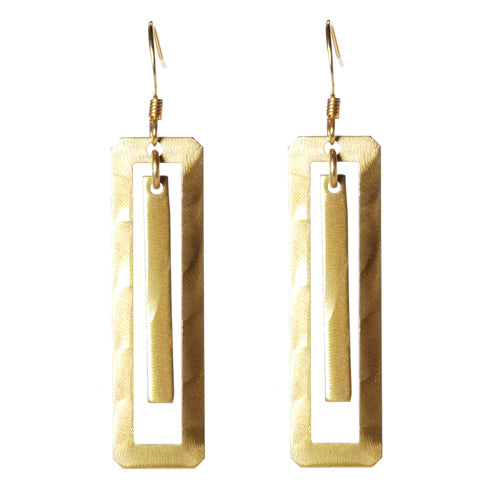 earrings - Jillery Mixed Metal Rectangle Drop Earrings - Girl Intuitive - Jillery - Gold