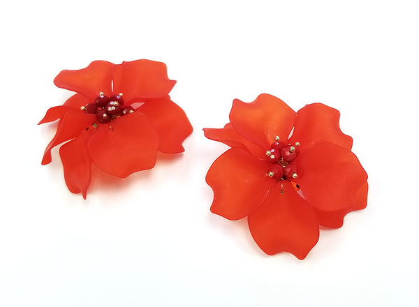 earrings - The Nahmu Red Flower Statement Earrings - Girl Intuitive - The Nahmu -