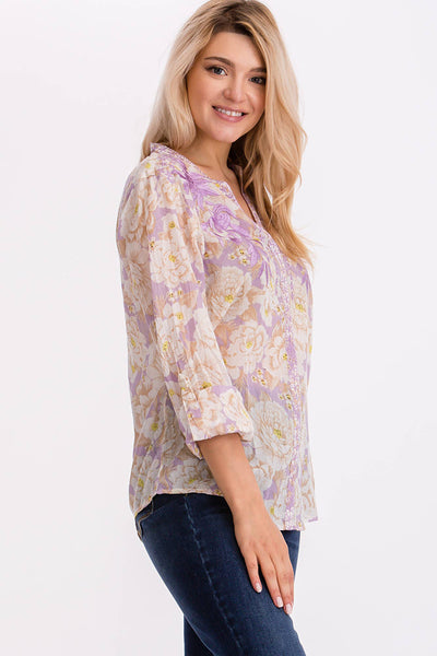 Tunic - Floral Printed Tunic with Lavender Embroidery - Girl Intuitive - Magazine Clothing -