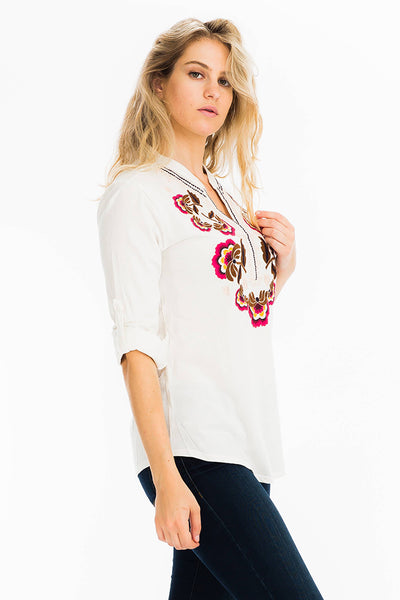 Tunic - White Tunic with Colorful Embroidery - Girl Intuitive - Magazine Clothing -