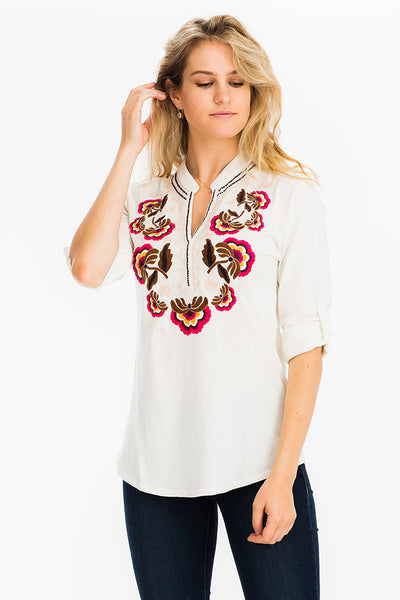 Tunic - White Tunic with Colorful Embroidery - Girl Intuitive - Magazine Clothing -