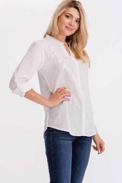 Tunic - White Solid Tunic with Embroidery - Girl Intuitive - Magazine Clothing -