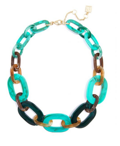 Necklace - Marbled Links Collar Necklace - Girl Intuitive - Zenzii - Turquoise